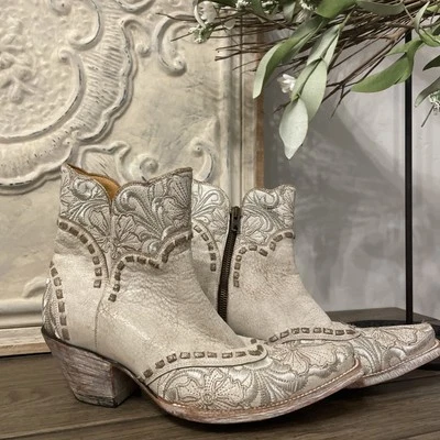 NEW Old Gringo 7 1/2 Erin White Crackle Metallic Embroidered Western Boot Bride - Image 1 of 4