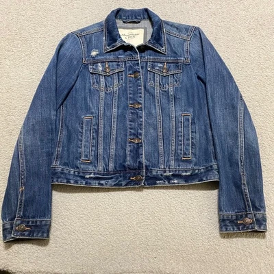 Abercrombie & Fitch Mujer Chaqueta Mediana Azul Denim Jean Camionero Envejecido Foto 1 de 4