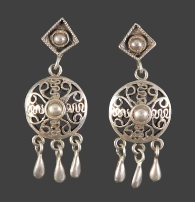 Pendientes de araña colgantes NF PLATA ESTERLINA FILIGRANA ABOVEDADA gotas de bola DROPS Foto 1 de 4