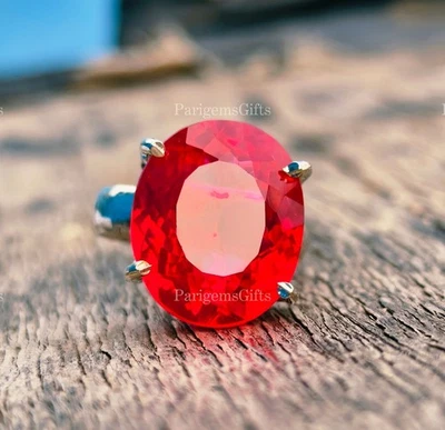 Anello di fidanzamento da donna in argento sterling regolabile con rubino rosso - Immagine 1 di 4