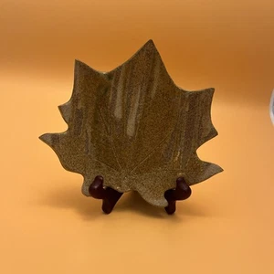 Handmade Pottery Maple Leaf Trinket Spoon Rest Dish Signed - Picture 1 of 2