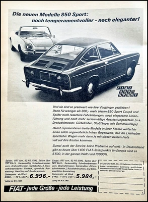 Fiat 850 Spider und850 Sport Coupe,  originale Werbung aus 1968 Foto 1 de 2