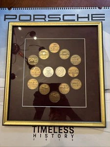 Framed 14 Porsche Coins Extremely Rare Dr ING 1951 Porsche Silver Coin - Picture 1 of 15