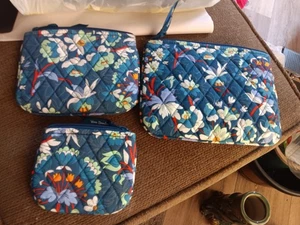 Vera Bradley 3-Pc Set Cosmetic Bag Cases Travel Organizer Navy Blue Floral NEW - Picture 1 of 6