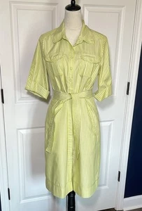 Vestido Camisa Liz Claiborne 100% Algodón Verde Lima y Blanco Rayas Mediano - Imagen 1 de 13