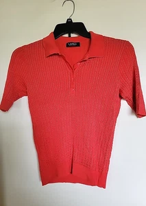 LAUREN RALPH LAUREN Black Label Orange Cable Knit Viscose S/S Collared Sweater M - Picture 1 of 3