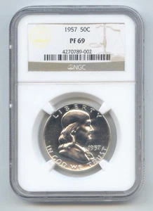 1957 Proof Franklin Half Dollar, NGC PF-69, Blast White - Picture 1 of 2