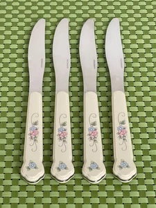 Pfaltzgraff TEA ROSE Stainless 4 Dinner Knives Taiwan Colored Handle - 9 1/8" - Picture 1 of 8