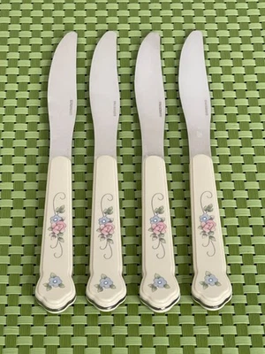 Pfaltzgraff TEA ROSE Stainless 4 Dinner Knives Taiwan Colored Handle - 9 1/8" - Image 1 of 4