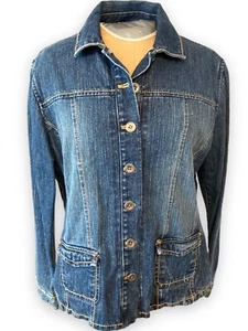 Chico's Denim Jacket berkshire Dalton Indigo Blue Womens Sz 1 w Pockets NEW NWT - Picture 1 of 13