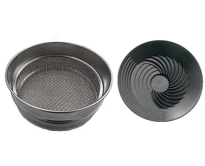 ACQM Gold Gem Panning Prospecting Sieve Course & Fine Mesh Set Steel