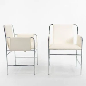 2010s Pair of Ward Bennett for Geiger Envelope Chairs in White Leather w/ Chrome - Picture 1 of 12