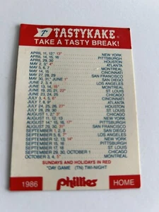 1986 Philadelphia Phillies Tastykake Pocket Schedule Card Very Good Condition - Picture 1 of 2