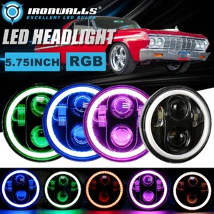 For 1965-1978 Ford LTD 4Pcs 5.75" LED Headlights Hi-Lo RGB Angel Eyes bluetooth - Foto 1 di 12