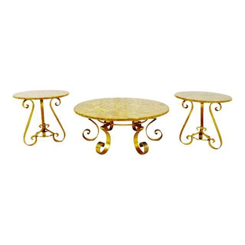 Vintage Enzo Missoni Stone & Gold Leaf Coffee & End Tables - Set of 3 Cover