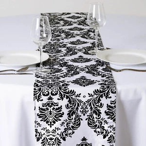 Black FLOCKING TABLE RUNNER 12x108" Wedding Party Catering Linens Supplies SALE - Picture 1 of 3