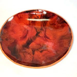 Lebendige Kunst Glasfolie Hängeplatte 7" Orange Rot & Schwarz Wirbel Abstrakt - Bild 1 von 8