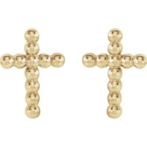 Cross Beaded Stud Earrings 14K Rose Yellow or White Gold Your Choice  - Picture 1 of 10