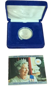 2002 SILVER PROOF Queen Elizabeth II Golden Jubilee 5-Pound Coin - Picture 1 of 9