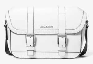 Michael Kors Signature Logo Flap Messenger Bag White Pebbled Leather - Picture 1 of 7