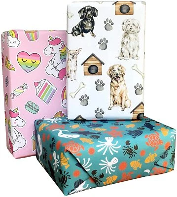 Gift Wrapping Paper Birthday Wrap Roll Cover Papers 29" x 19" Pack of 6 - Image 1 of 4