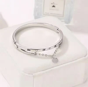 Silver Bracelet Roman Numeral Engraved Jewellery Hinged Mother’s Day Gift - Picture 1 of 3