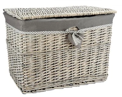 Medium or Lrg Grey Wicker Storage Basket Storage Chest Trunk Hamper With Linning - Image 1 of 3