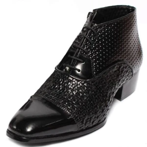 Botas al tobillo para hombre con puntera de cuero negro malla tops altas tacones 1,77" EE. UU. 6-US 10,5 - Imagen 1 de 9