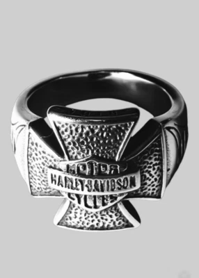 Anillo Harley Davidson Acero Inoxidable Hierro Cruz Motocicleta Gótico Punk Motociclista Foto 1 de 4