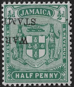 Jamaica ½ d. war tax w/inverted o/p. SG 73d/ Scott MR 7c. MH. CV $27.50 (a4817c - Picture 1 of 3