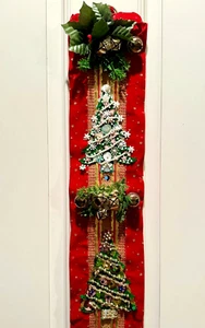 1970s Retro CHRISTMAS Banner VTG Door Hanger Velvet Sequins Bells Handmade 4' - Picture 1 of 17