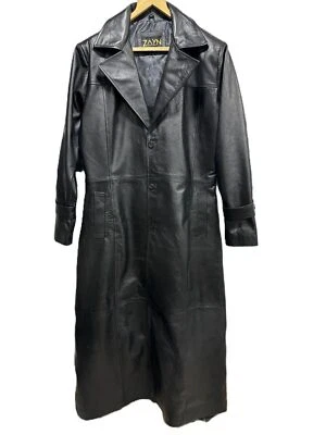 Trench-coat en cuir véritable pour homme noir manteau long veste pleine... - Photo 1/4