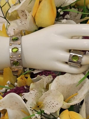 Peridot Bracelet and Ring Good Luck Jewelry Mom Birthday Gift 9ct Gems 19mm Wide - Image 1 of 4