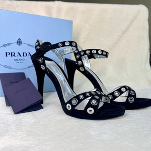 Tacones de aguja de gamuza con ojales ojales negros plateados talla 38 de PRADA para mujer - Imagen 1 de 9