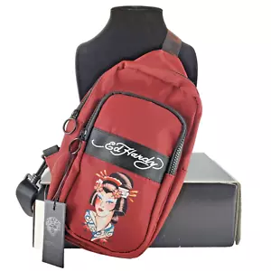 Ed Hardy Nylon Sling Bag - Geisha - Burgundy/Maroon - Unisex - Adjustable - New - Picture 1 of 8