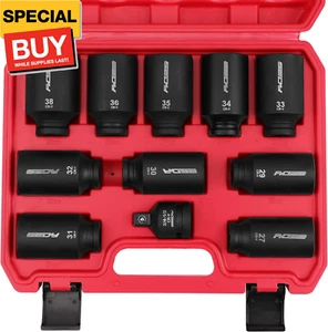 1/2 Drive Deep Impact Socket Set: 11-Piece Metric Size Wheel Axle Nut Wrench Met - Picture 1 of 8