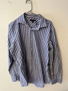 Camisa Banana Republic Abotonada Hombre L Ajustada Manga Larga Algodón Azul Rayas - Imagen 1 de 5