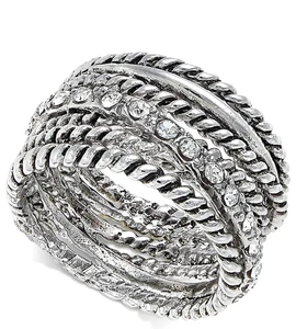 INC Silver-Tone Multi-Layer Pave' Crystal Statement Ring Sz 6 - Picture 1 of 3