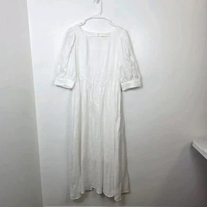 Hirsch & Timber White Cottagecore Prairie Tradwife Maxi Dress Size Medium - Picture 1 of 8