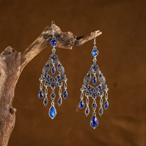 4.5 inch Retro Silver Long Drop Crystal Tassel Chandelier Hook Earrings new - Picture 1 of 1