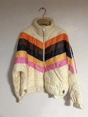 Free People Movement Pippa Shine Puffer Jacket Chevron Print Nude Orange S - Image 1 of 4