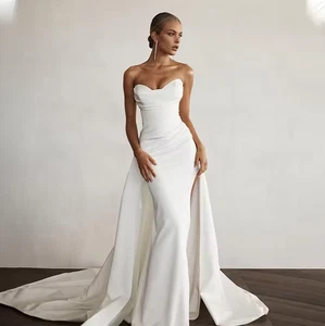 Modern Mermaid Front Slit Bridal Gowns Sweep Train Wedding Gowns Sweetheart - Picture 1 of 10