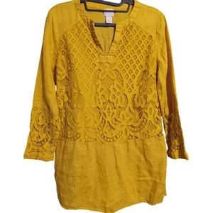 Chicos Size 0 Womens Shirt Small Pullover Yellow Outer Cotton Lining Polyester - Picture 1 of 7