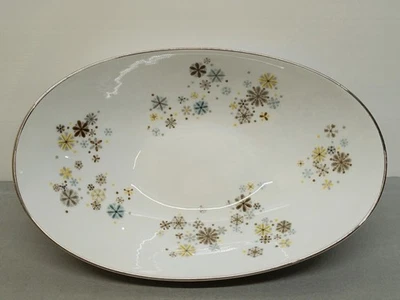 Cuenco de verduras ovalado Noritake 5503 Corinth 10" MCM Starburst Platinum Trim Foto 1 de 4