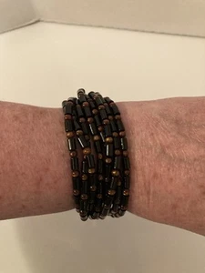 JAY KING MINE FINDS DTR BLACK & GOLD CORAL STERLING SILVER 8STRAND BEAD BRACELET - Picture 1 of 9