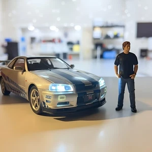 1:24 Nissan Skyline GTR R34 Diecast Alloy Car Model - Sound Light Pull-Back Gift - Picture 1 of 10