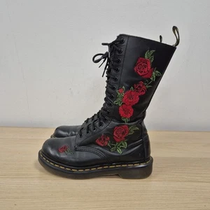 Dr Martens 1914 Vonda Red Roses Floral Black Boots 14 eye Mid Calf Uk 4 Eu 37 #2 - Picture 1 of 9
