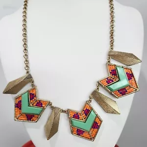 Collana Orecchini Kenze Panne Tono Oro Perline Statement Stile Southwestern - Foto 1 di 2