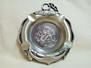 Stainless Steel Silver Cigarette Ashtray Souvenir Hong Kong Dragon Collectible - Picture 1 of 9
