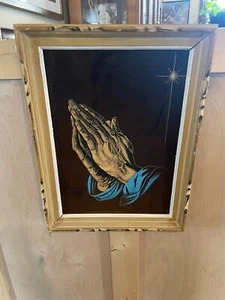 (783) Quadro mani che pregano in velluto nero incorniciato - Foto 1 di 3